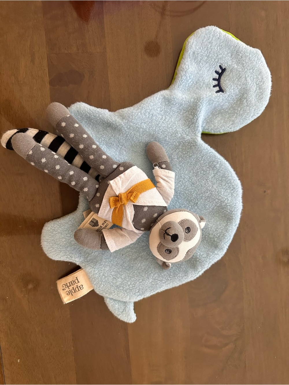 Organic plush pacifier holder and organic crinkle toy